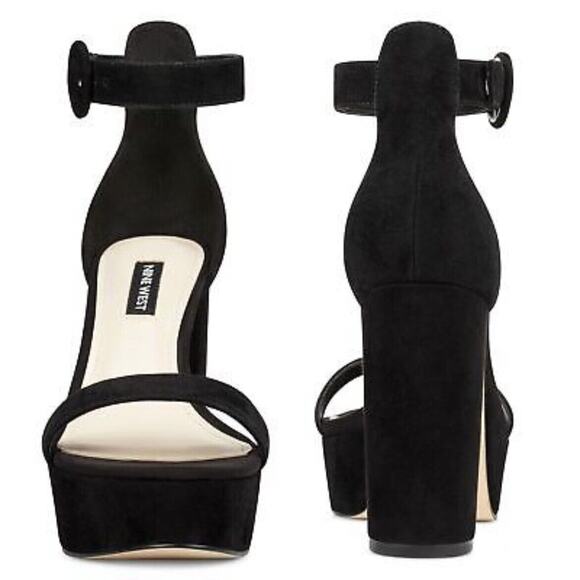 Nine West Rebeka Black Suede Platform Ankle Strap Heels NIB Size 11 - Picture 3 of 9